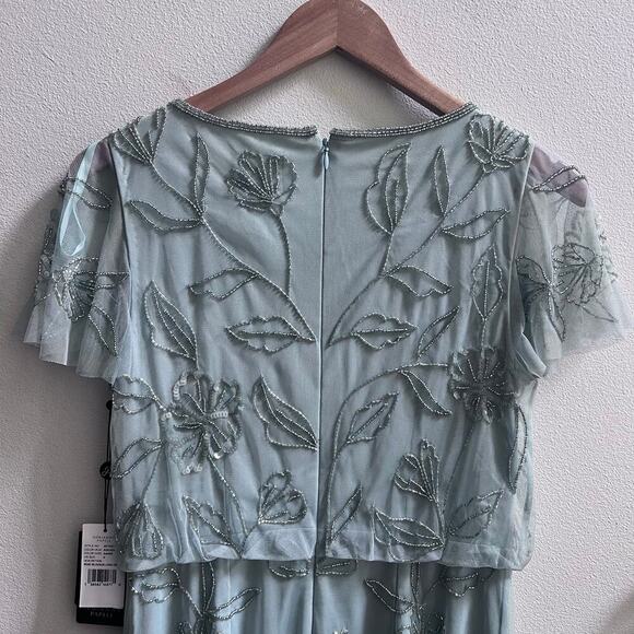NWT Adrianna Papell Aqua Dust Short Sleeve Blouson Beaded Mixi Gown Women's 0 - Picture 7 of 12